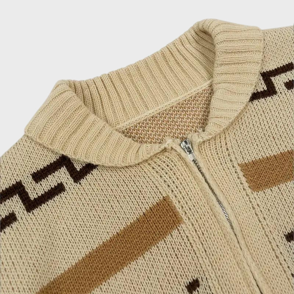 Men's Cardigan with Jacquard Pattern and Shawl Collar