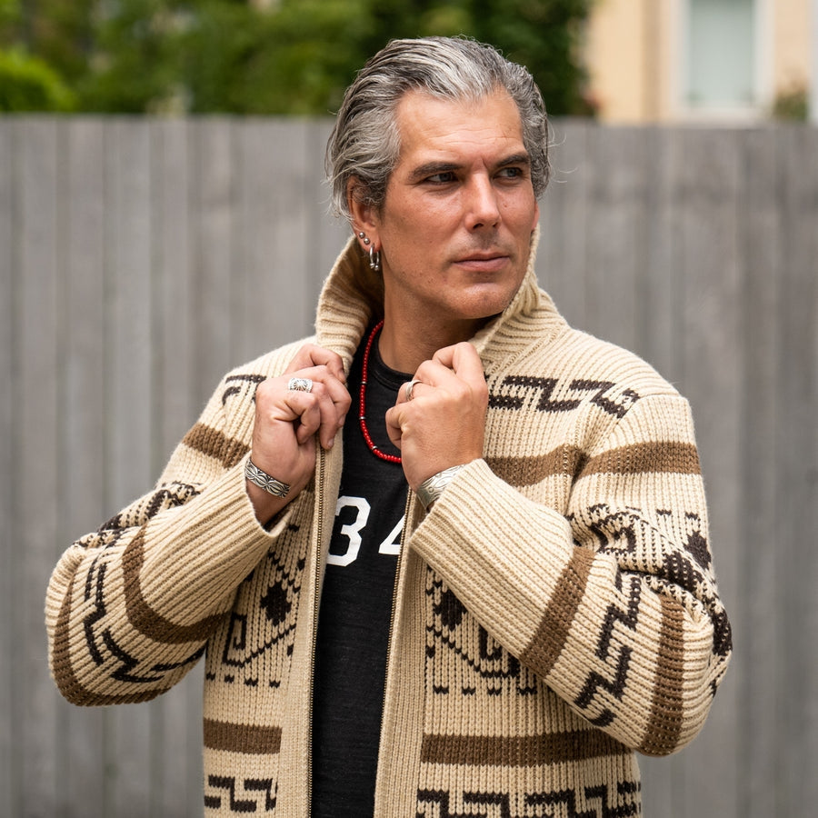 Men's Cardigan with Jacquard Pattern and Shawl Collar