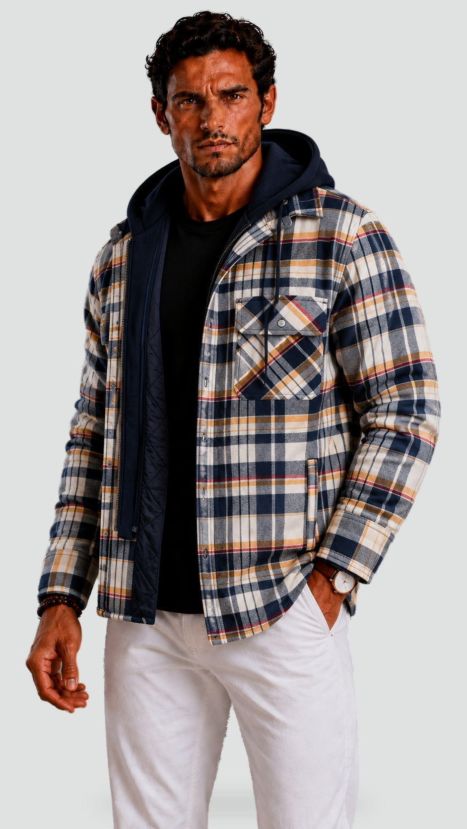 Men's winter jacket with hood and warm lining for cold days