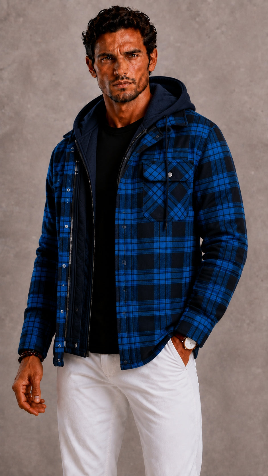 Men's winter jacket with hood and warm lining for cold days