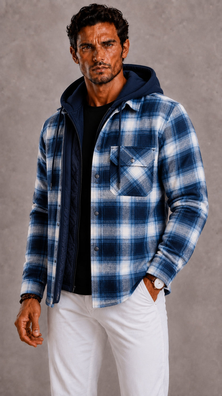 Men's winter jacket with hood and warm lining for cold days