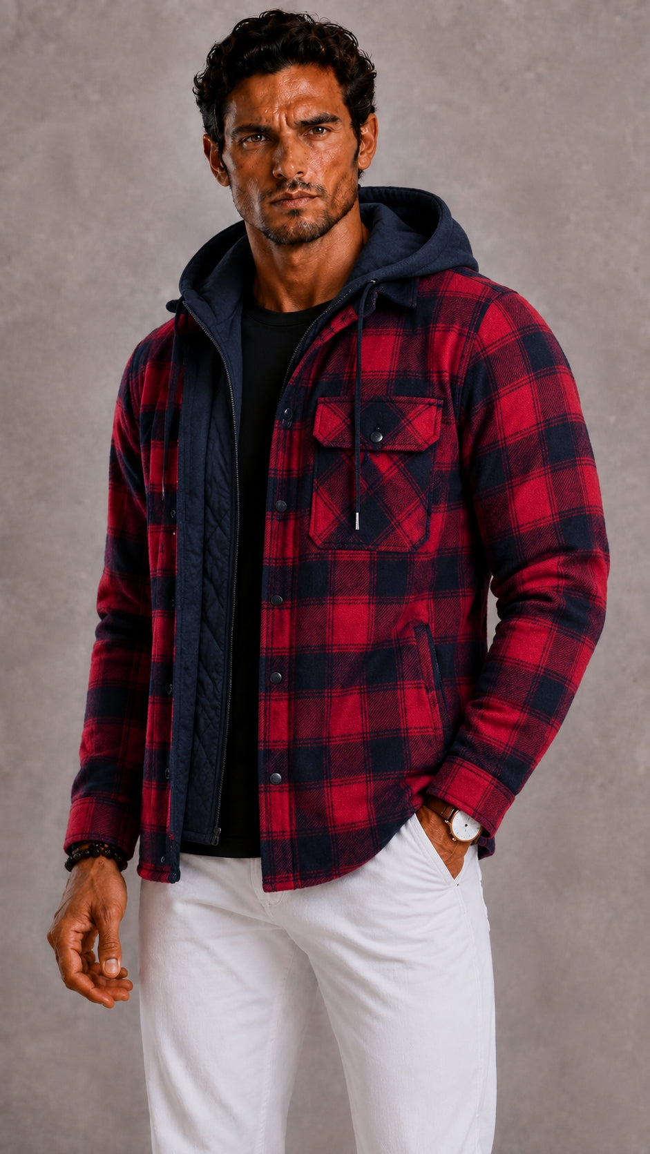 Men's winter jacket with hood and warm lining for cold days