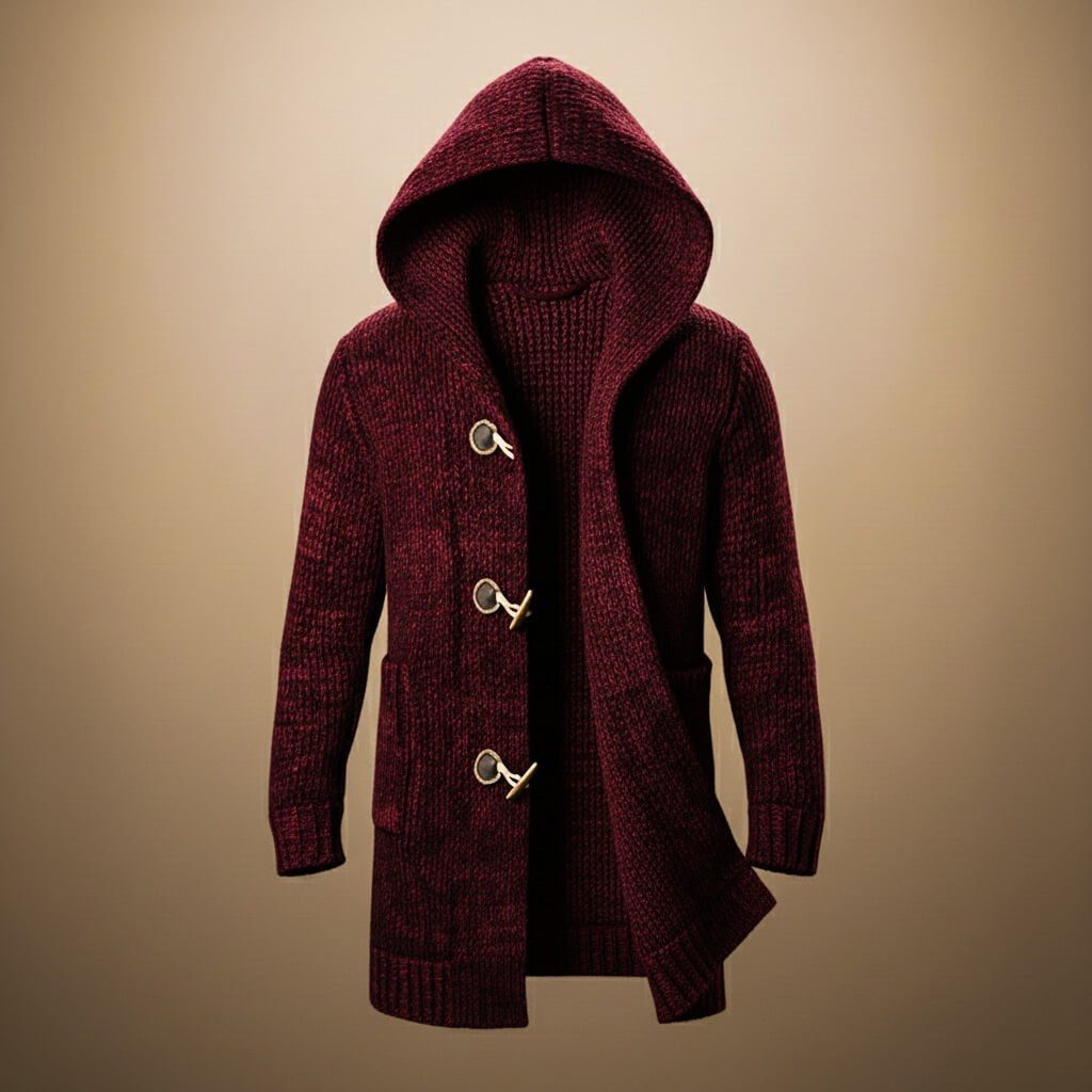 Men's Wool Knitted Gilet with Hood and Ribbed Cuffs