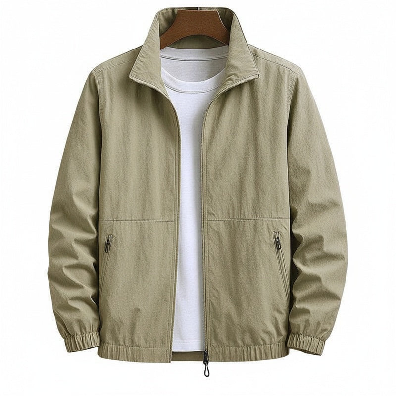 Men's Slim Fit Summer Jacket with Stand-Up Collar and Zip Closure