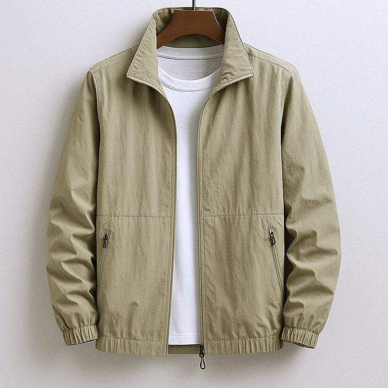Men's Slim Fit Summer Jacket with Stand-Up Collar and Zip Closure