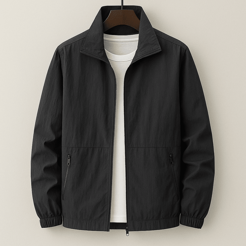 Men's Slim Fit Summer Jacket with Stand-Up Collar and Zip Closure