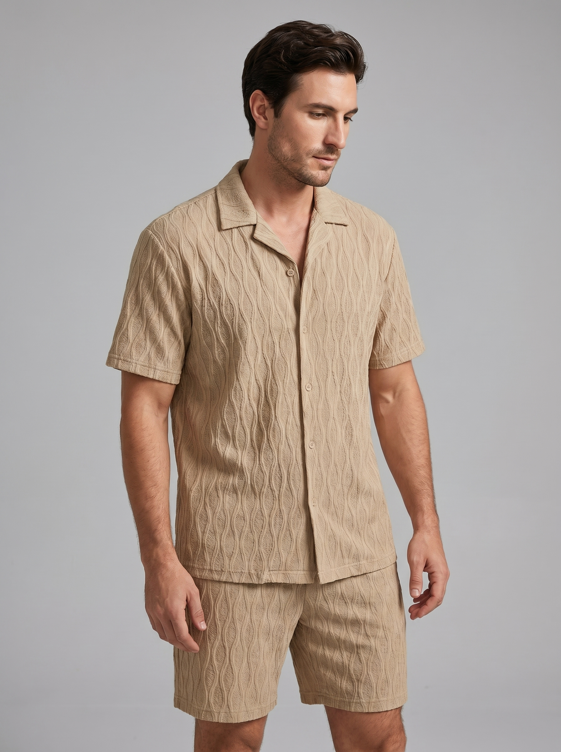 Men's Camp Shirt Shorts Jacquard Wave Summer