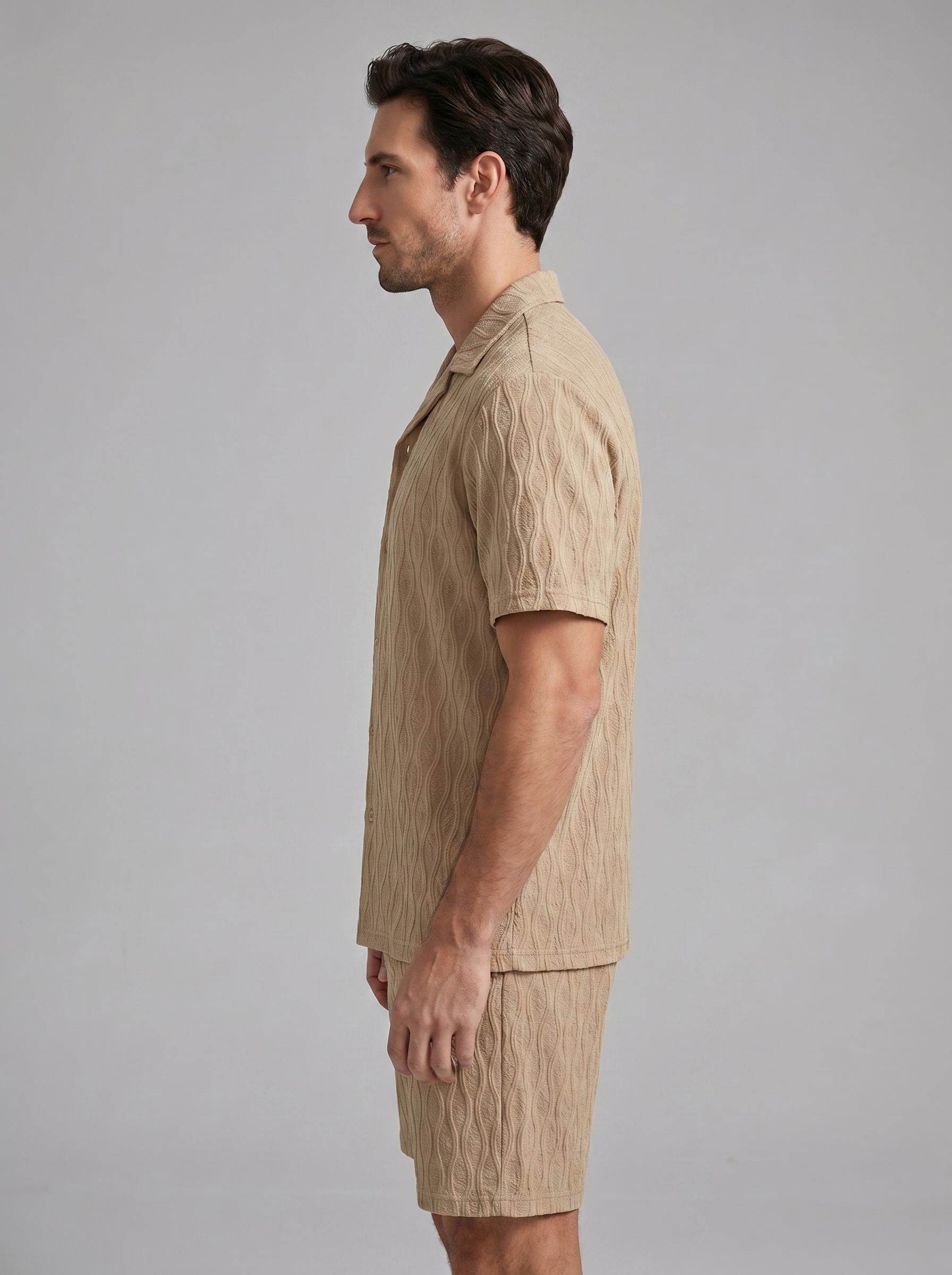 Men's Camp Shirt Shorts Jacquard Wave Summer