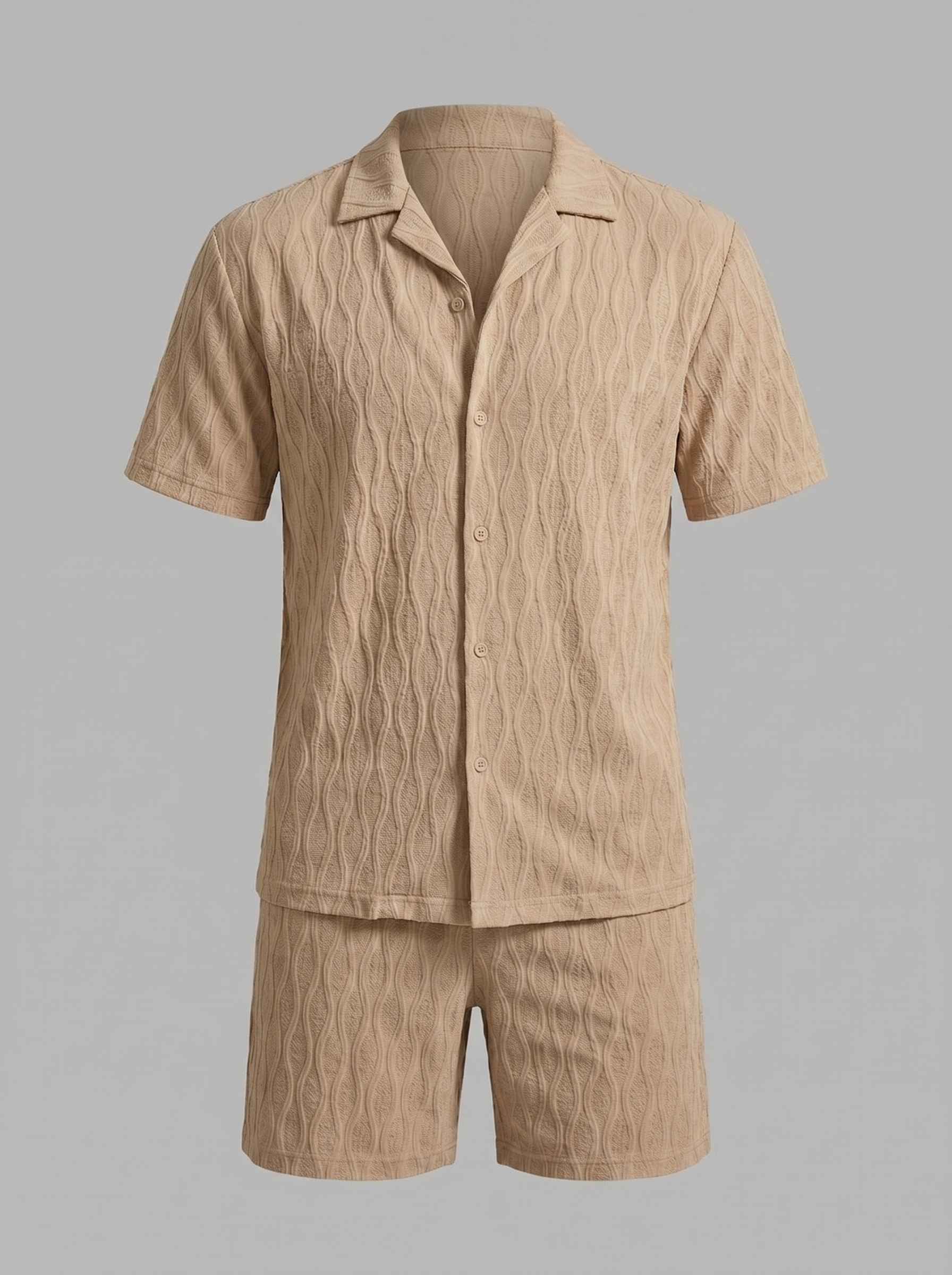 Men's Camp Shirt Shorts Jacquard Wave Summer