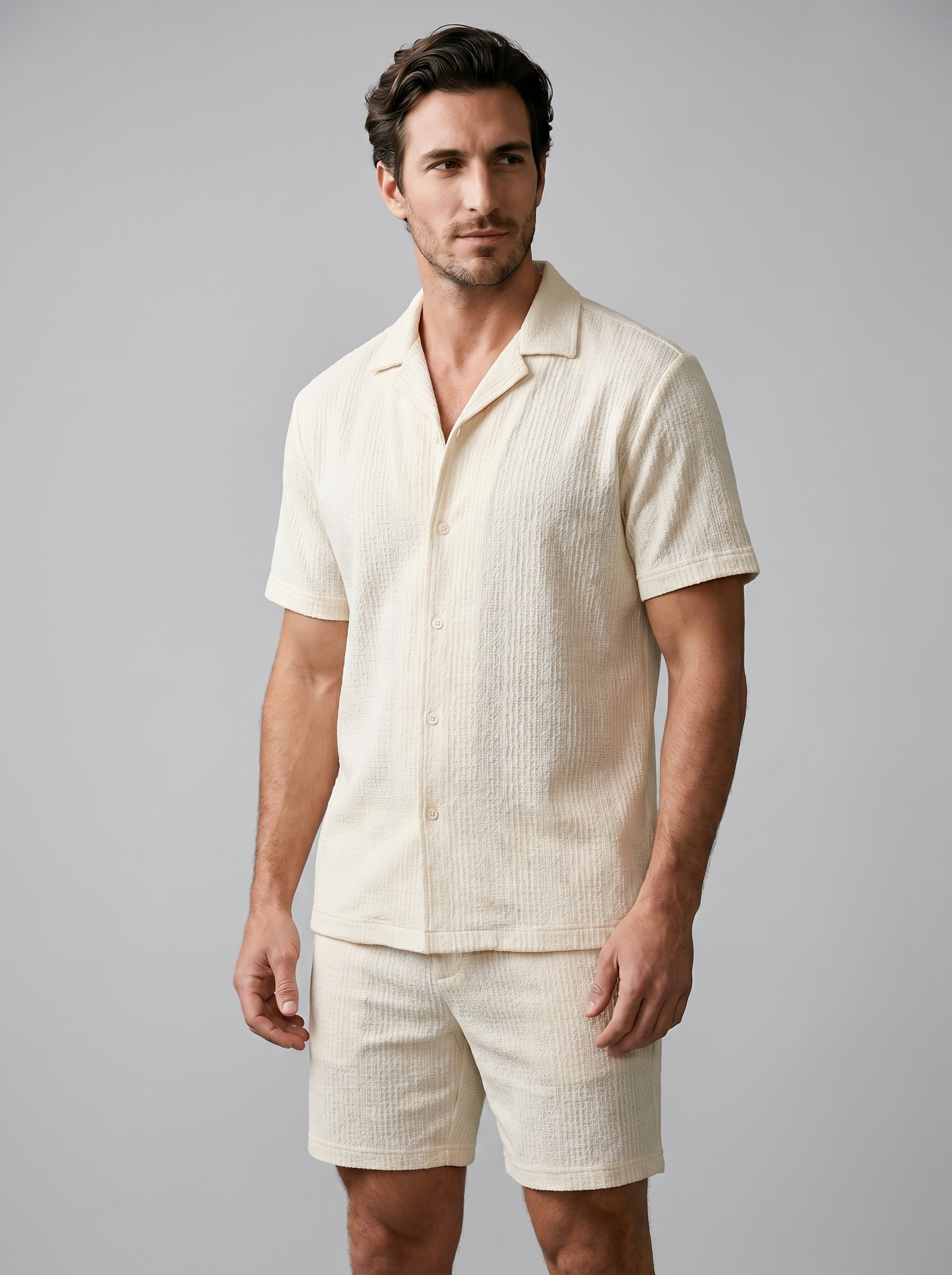 Men's Camp Shirt Shorts Jacquard Wave Summer