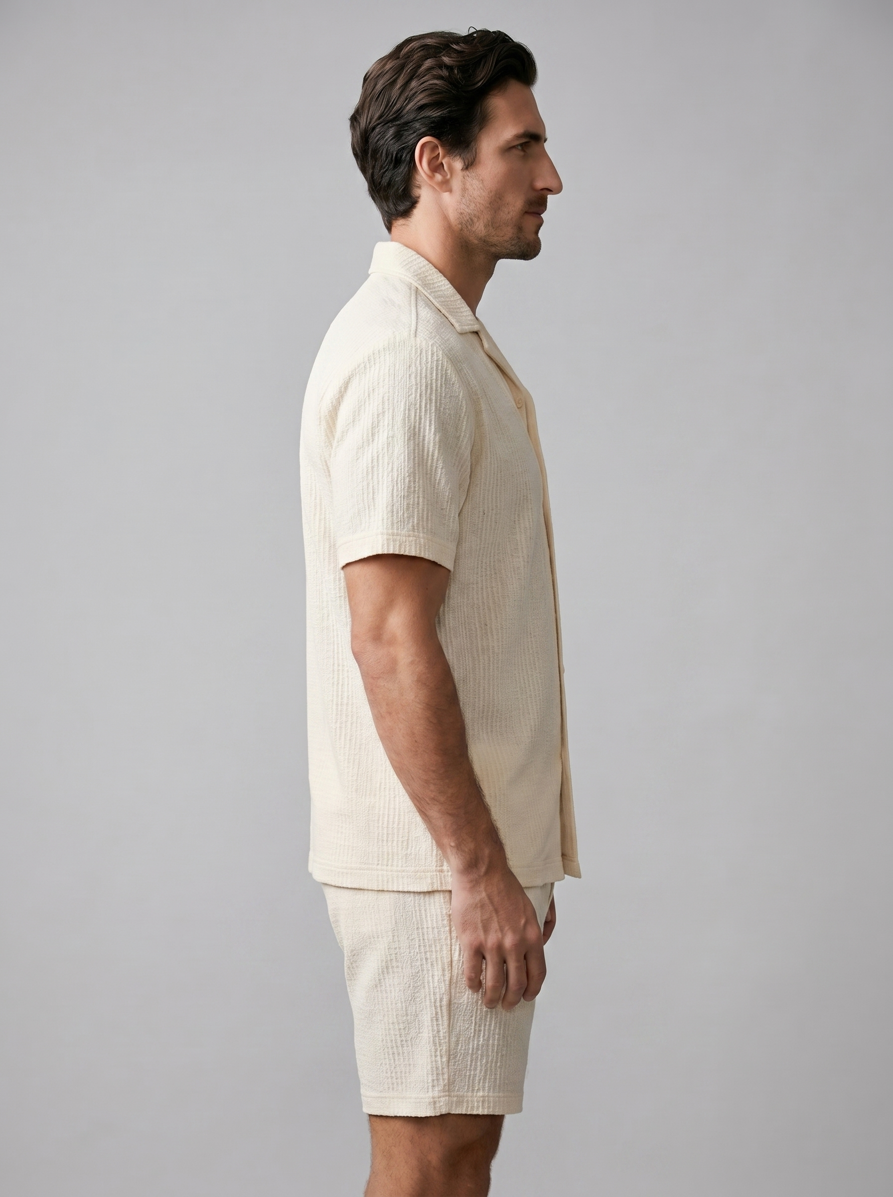 Men's Camp Shirt Shorts Jacquard Wave Summer
