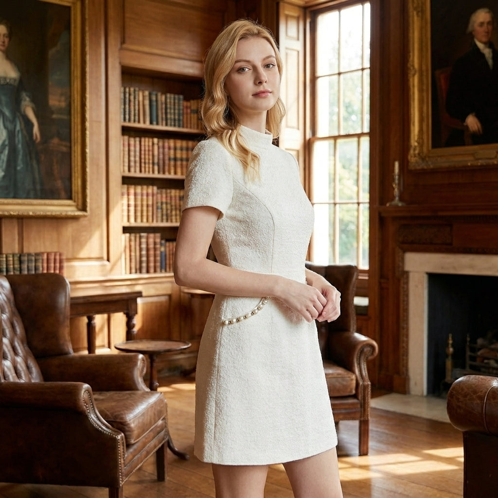 OLDMONEYLOOK | Women’s Refined Pearl Trim Mini Dress