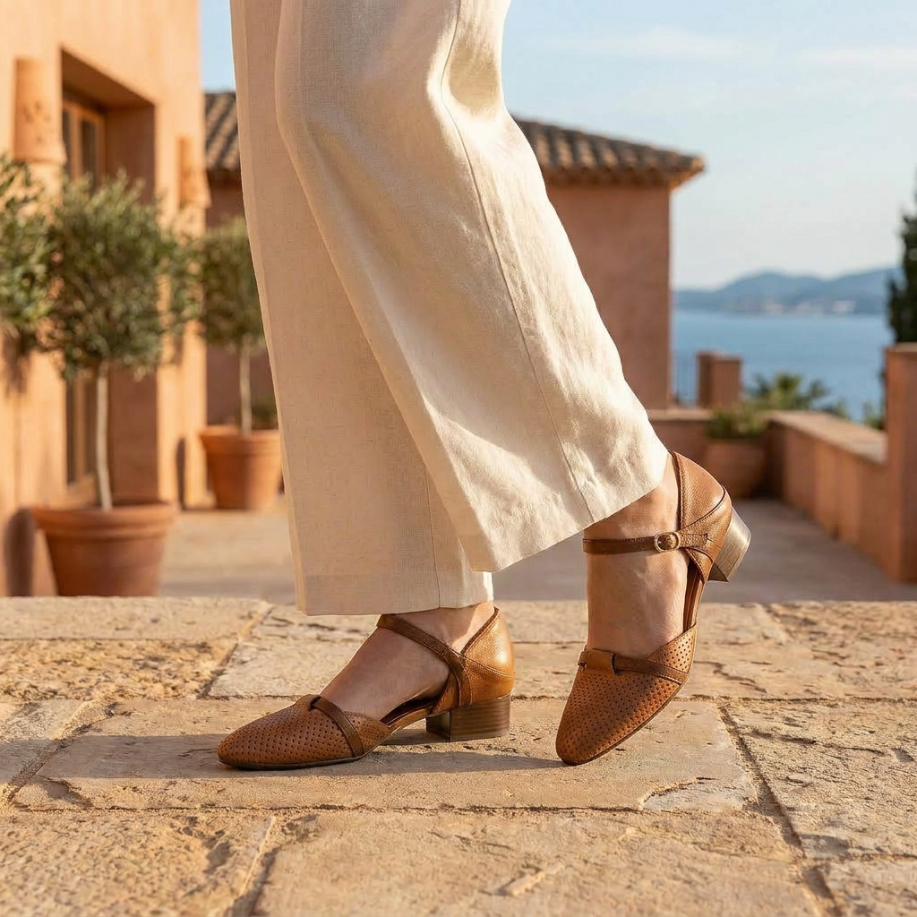 OLDMONEYLOOK | Women’s Refined Patchwork Ankle Strap Flats
