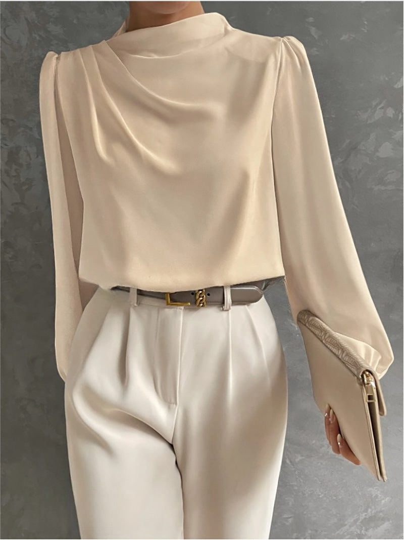 Ladies' Blouse with High Neck and Long Sleeves