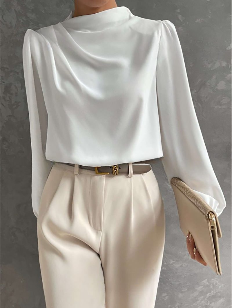 Ladies' Blouse with High Neck and Long Sleeves