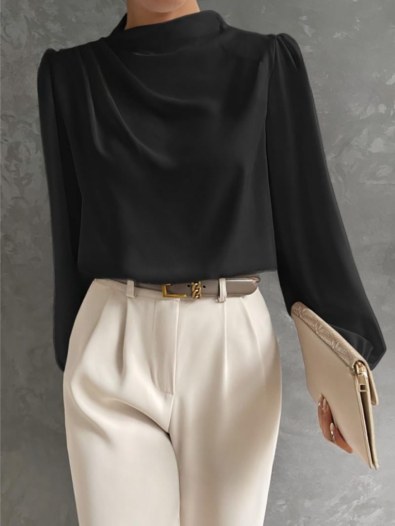 Ladies' Blouse with High Neck and Long Sleeves