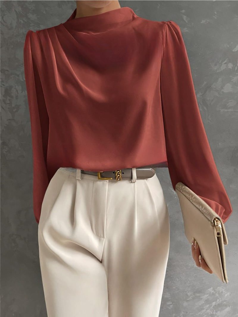 Ladies' Blouse with High Neck and Long Sleeves