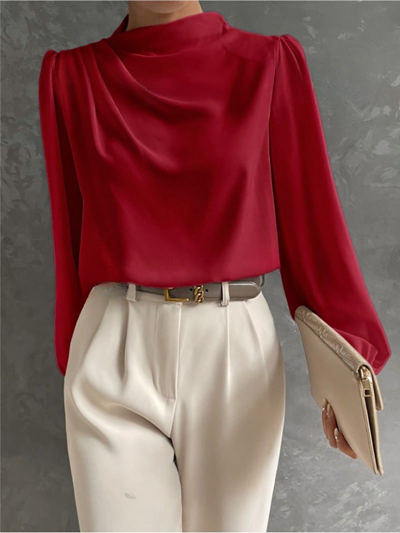 Ladies' Blouse with High Neck and Long Sleeves
