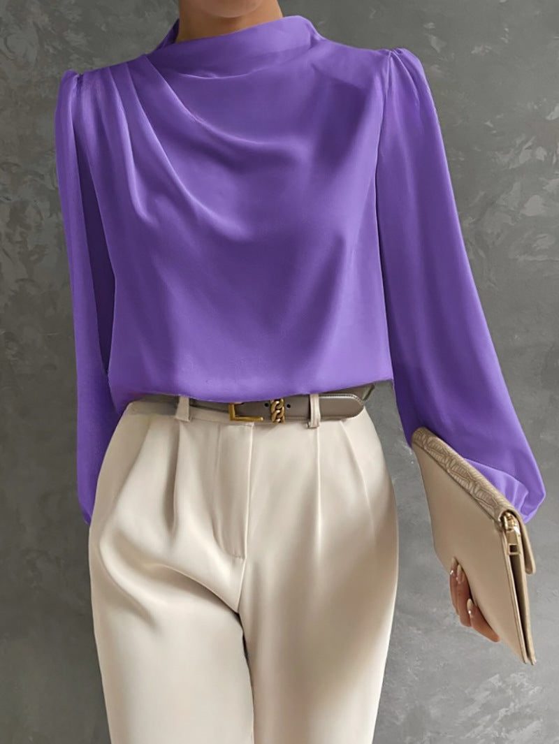 Ladies' Blouse with High Neck and Long Sleeves