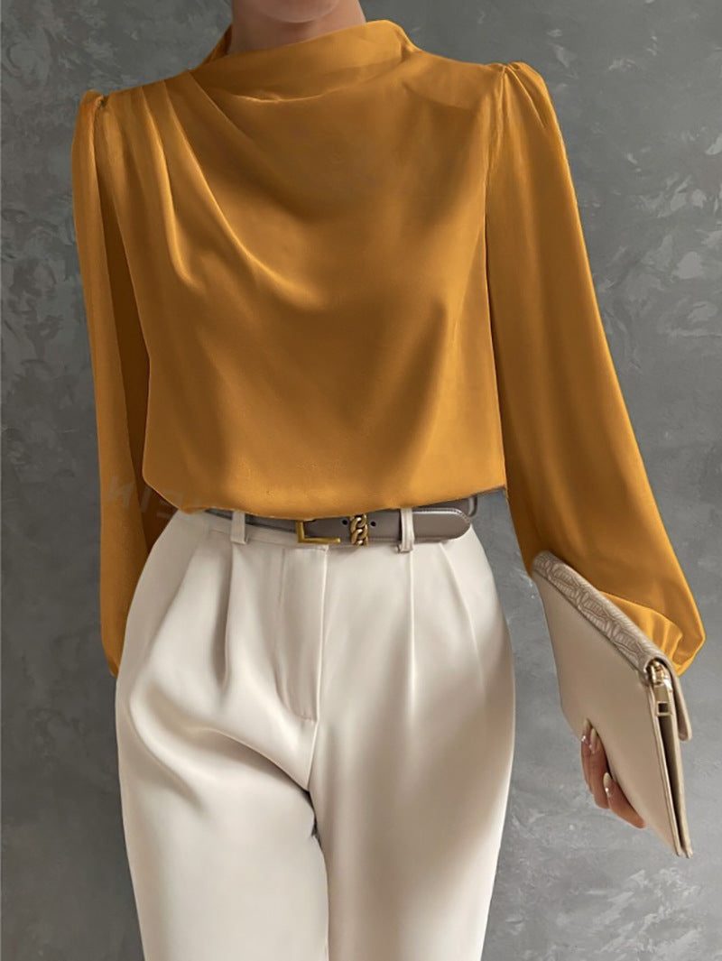 Ladies' Blouse with High Neck and Long Sleeves