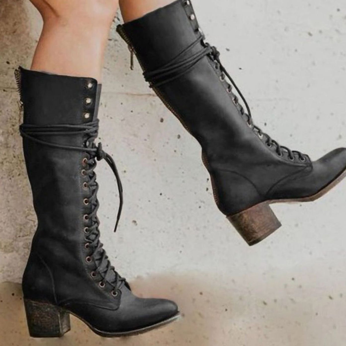 Hilary | Women's Knee-High Lace-Up Block Heel Boots
