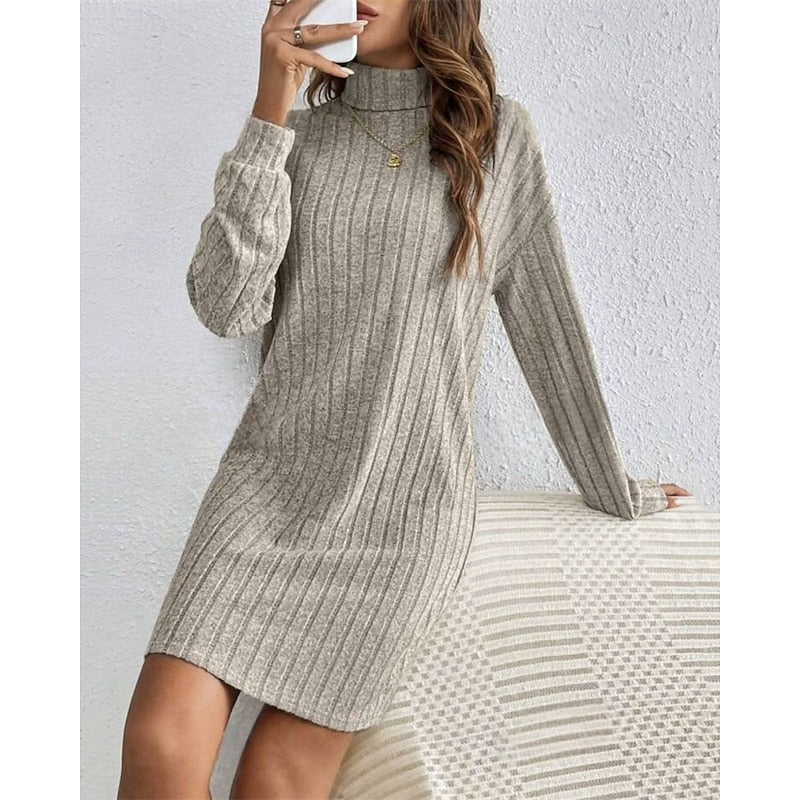Imogen | Ribbed High-Collar Sweater Dress