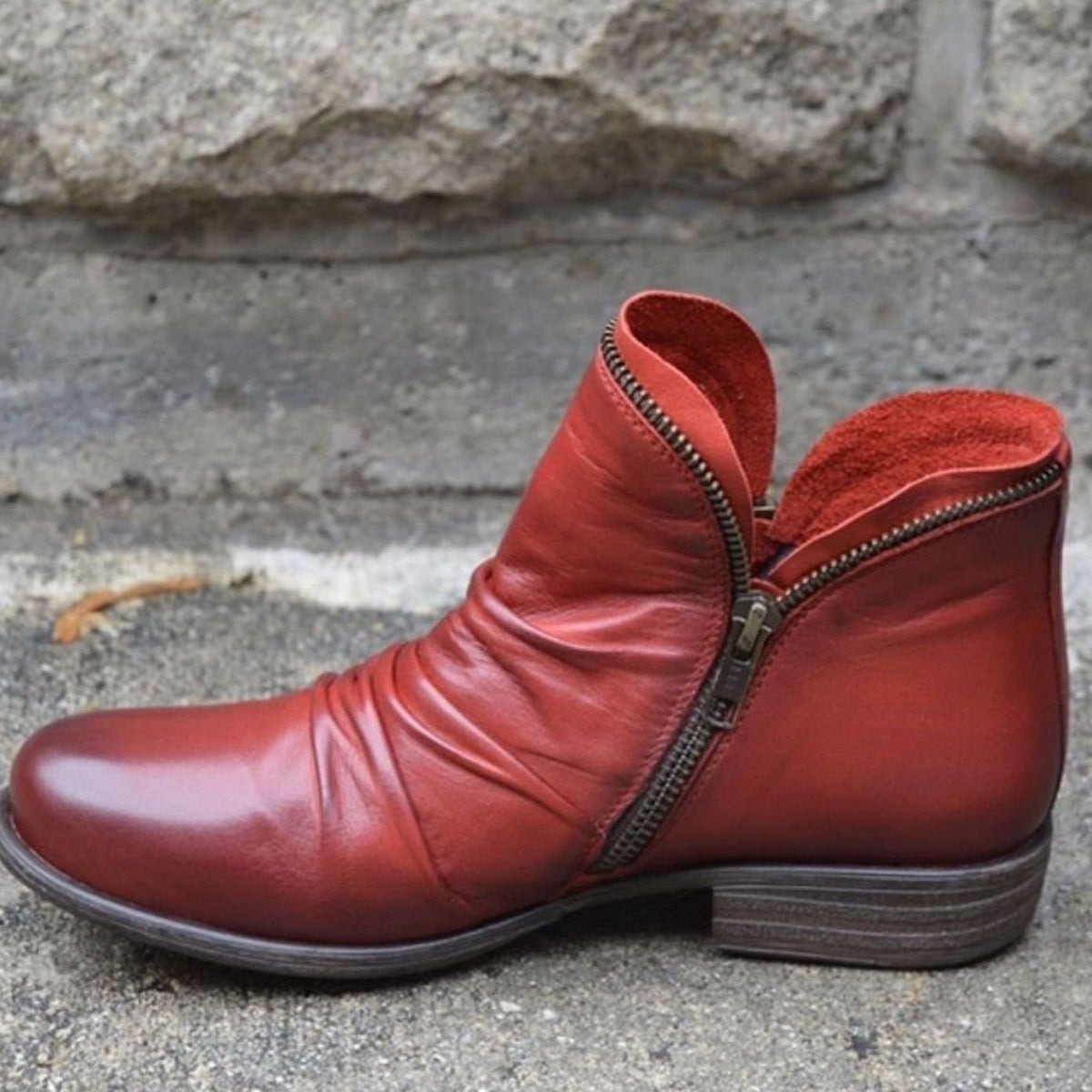 Holly | Women's Low-Heel Ankle Boots with Ruched Leather and Side Zip