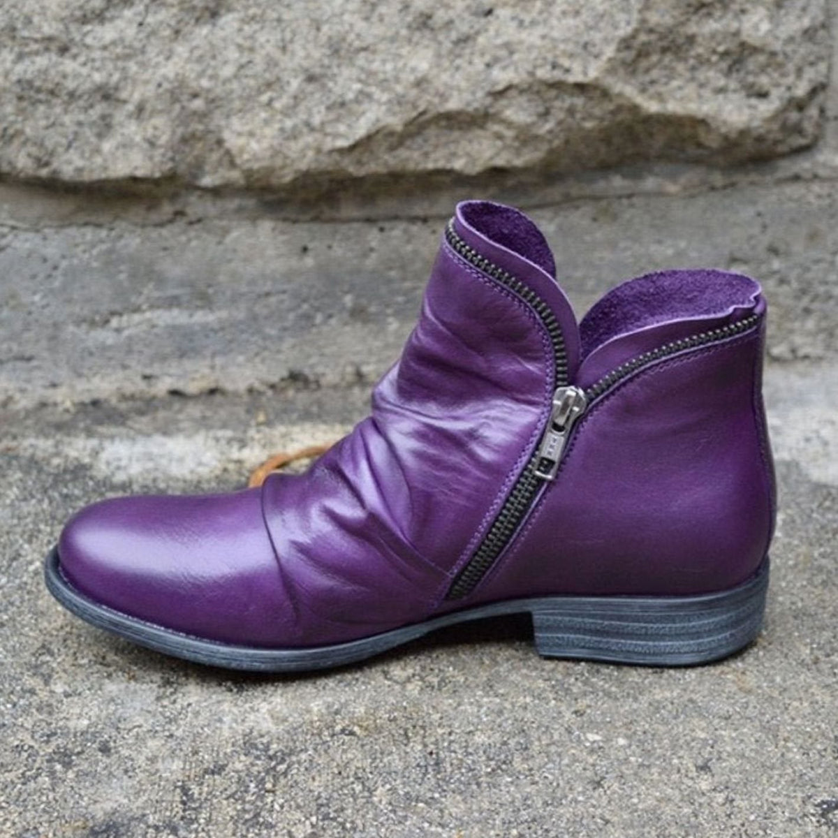 Holly | Women's Low-Heel Ankle Boots with Ruched Leather and Side Zip