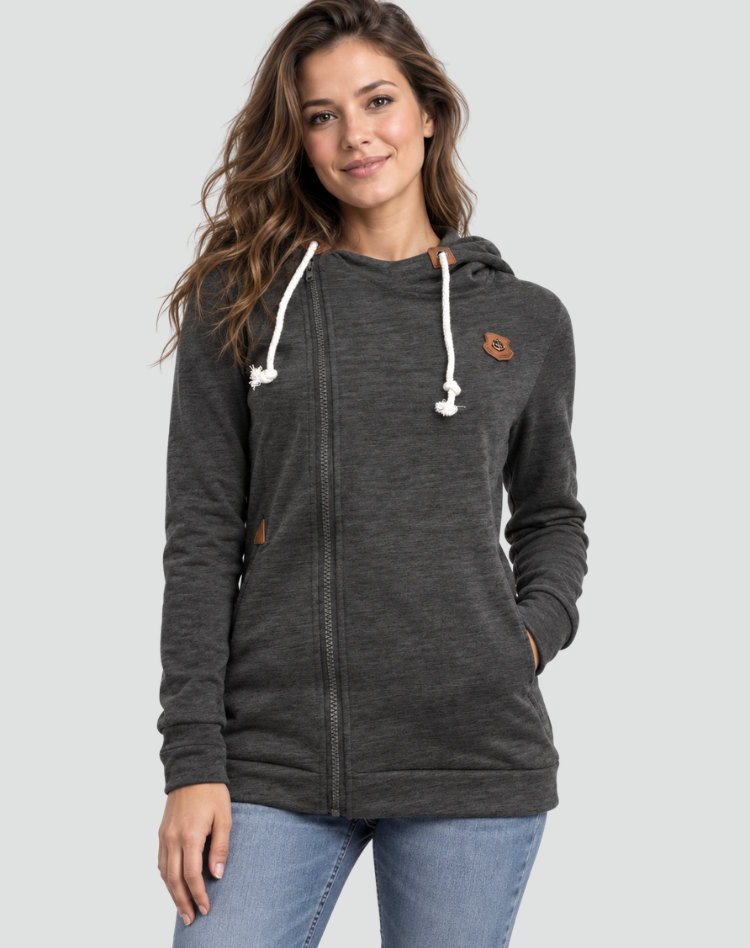 Sporty Jacket for Women with Asymmetrical Hood