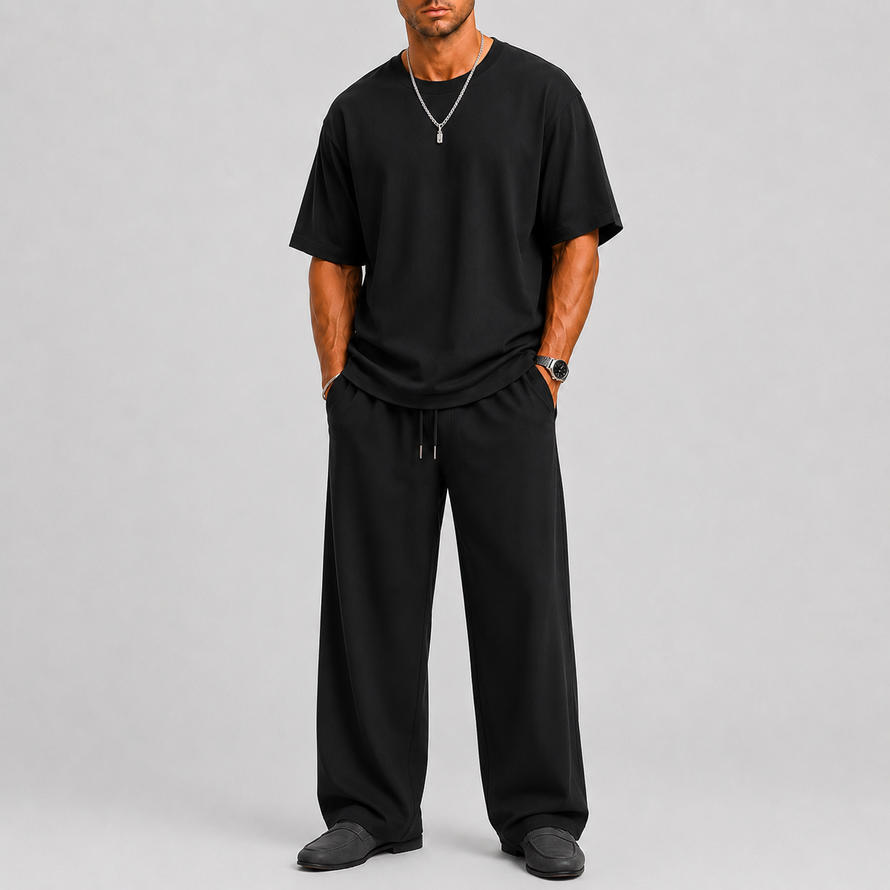 Men's Set with T-Shirt and Wide Trousers