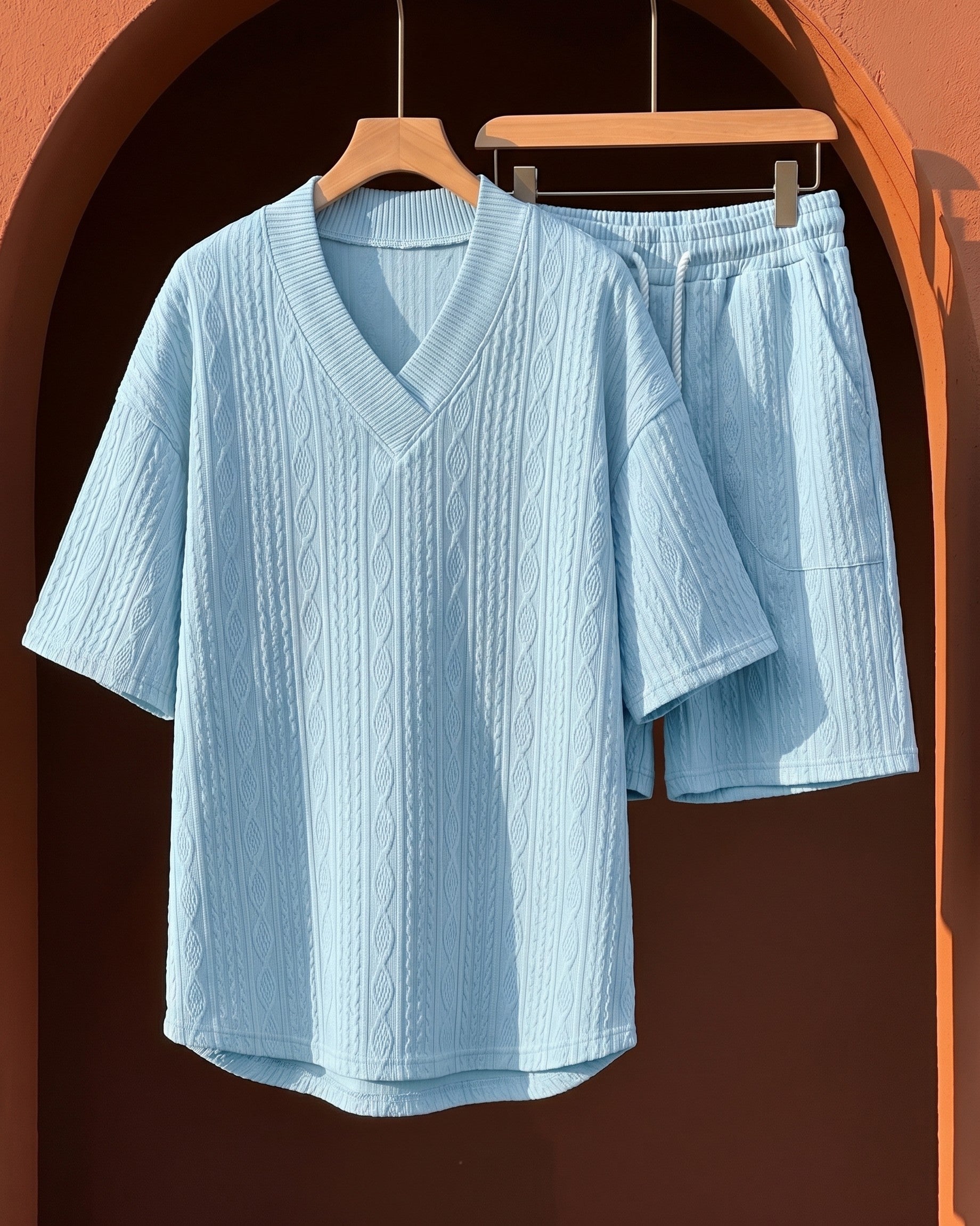 Knitted set with V-neck and shorts for men