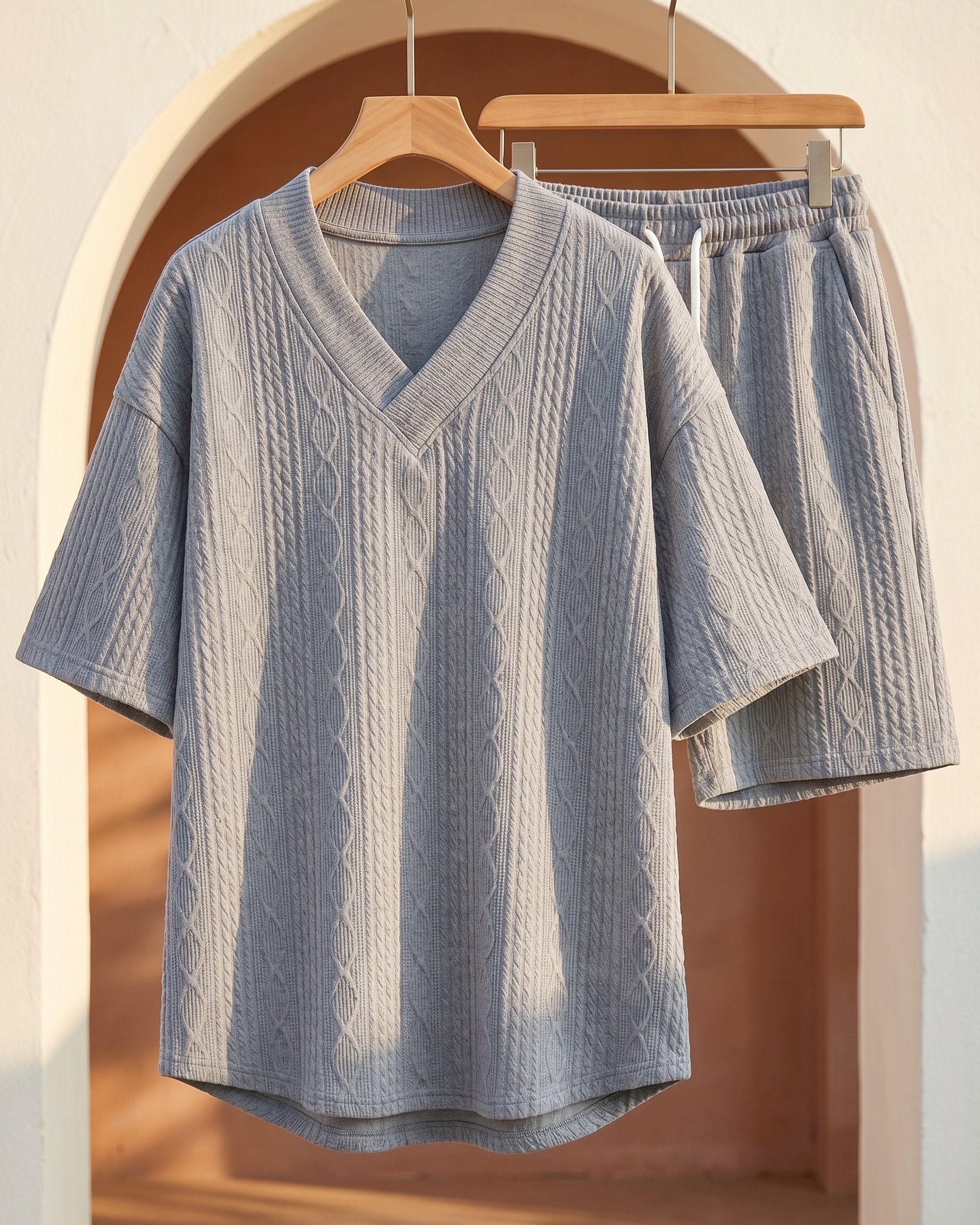 Knitted set with V-neck and shorts for men