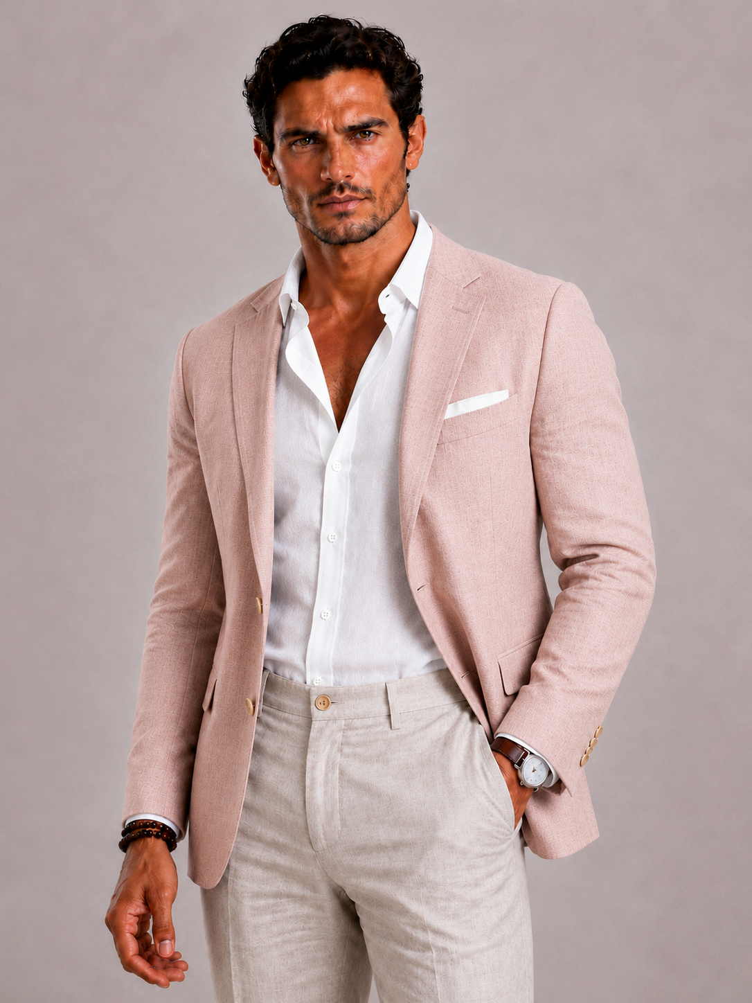 Men's Linen Blazer with Slim Fit