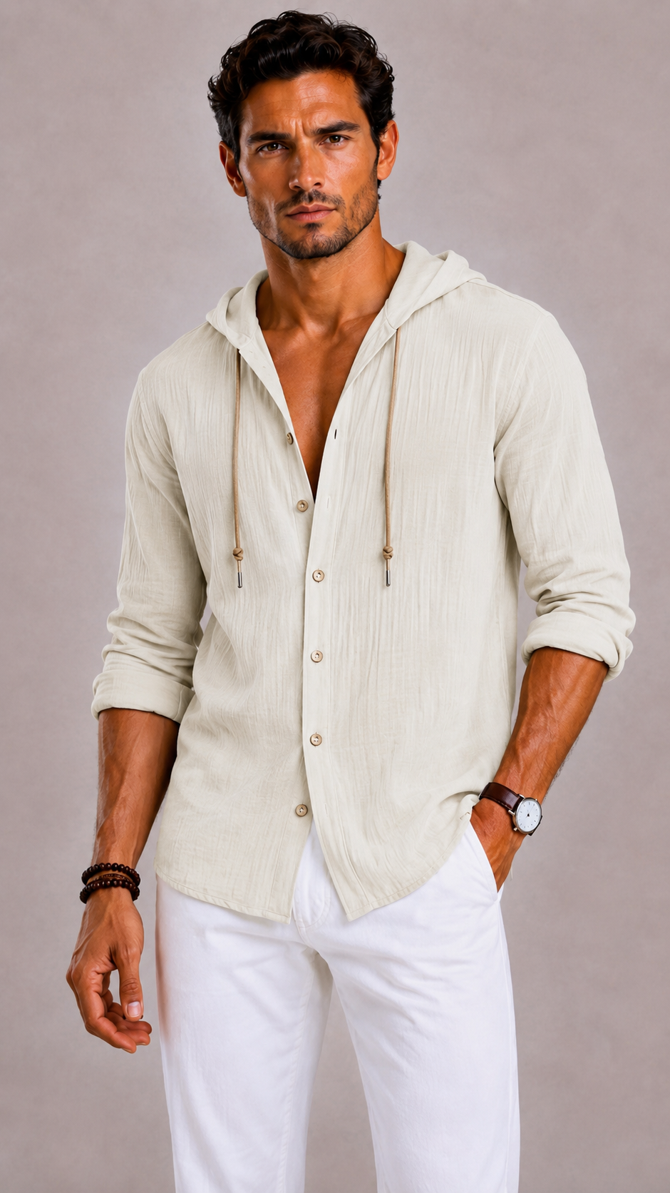 Men's Shirt with Hood and Drawstring