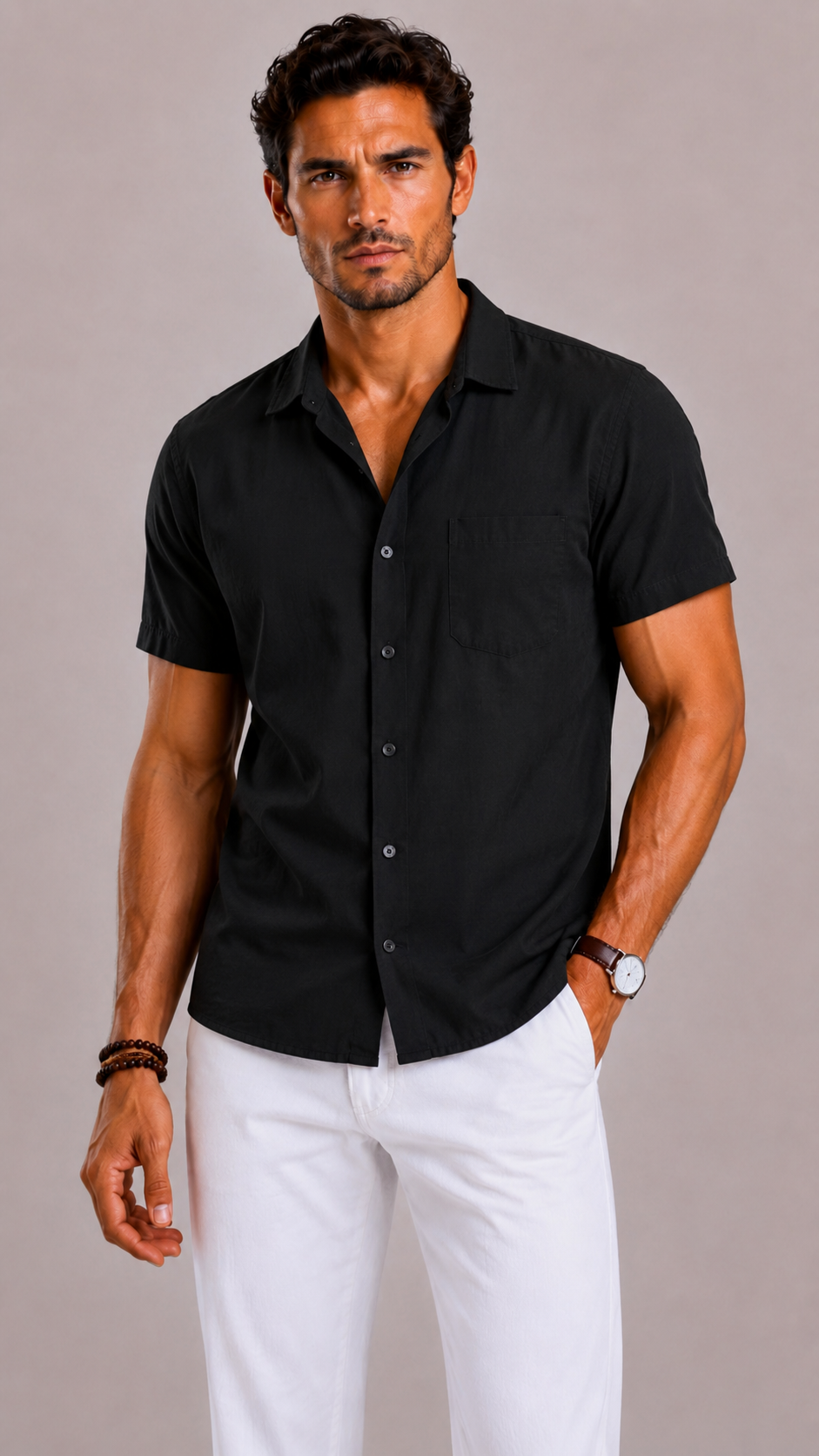 Men's Linen Summer Shirt with Short Sleeves