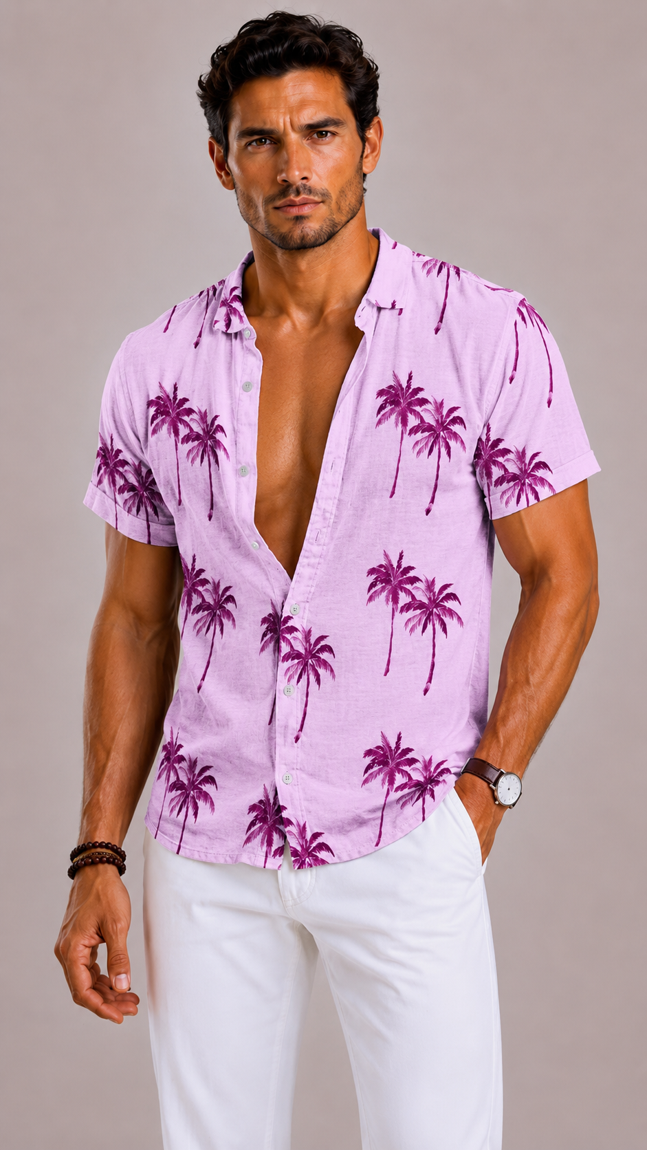 Men's Linen Shirt with Short Sleeves