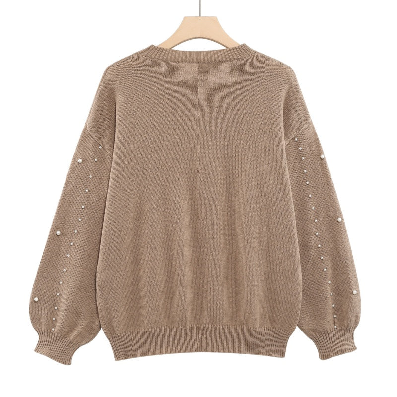 Pearl-Embellished Women's Jumper with Puff Sleeves