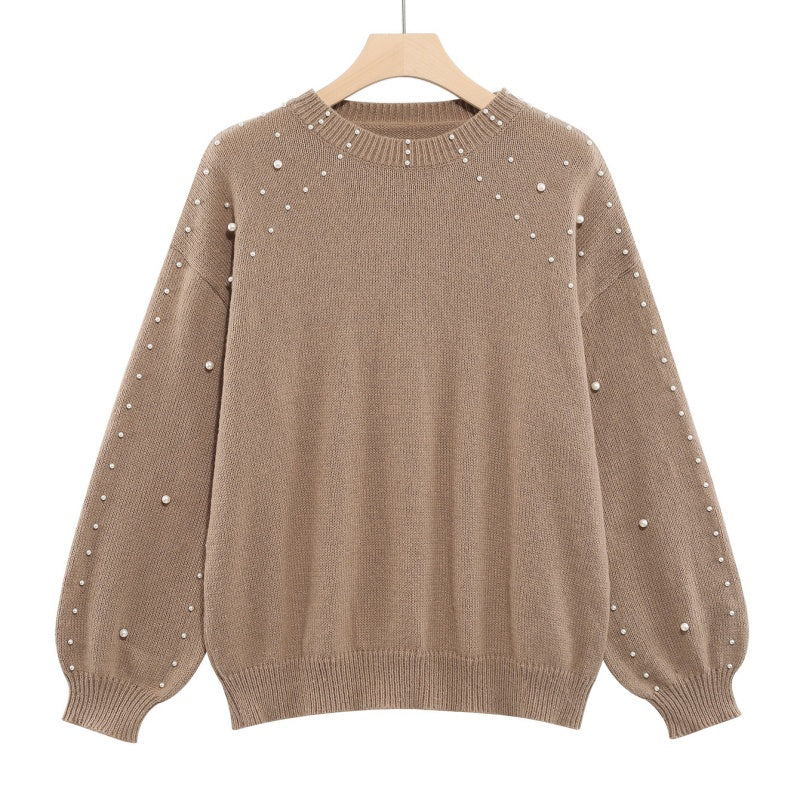 Pearl-Embellished Women's Jumper with Puff Sleeves