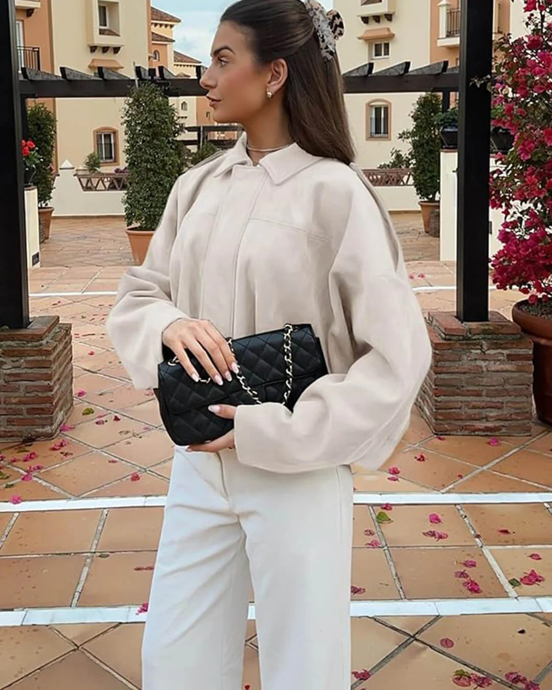 Bomber Jacket for Women in Suede with Ribbed Cuffs