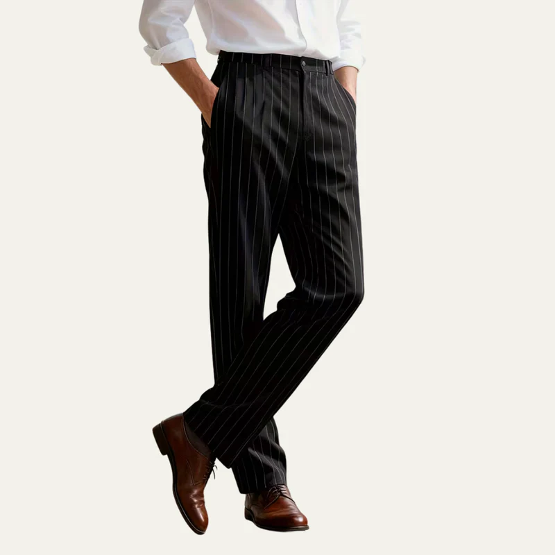 The Freycinet Men’s Lightweight Smart Casual White Pinstripe Dress Trousers