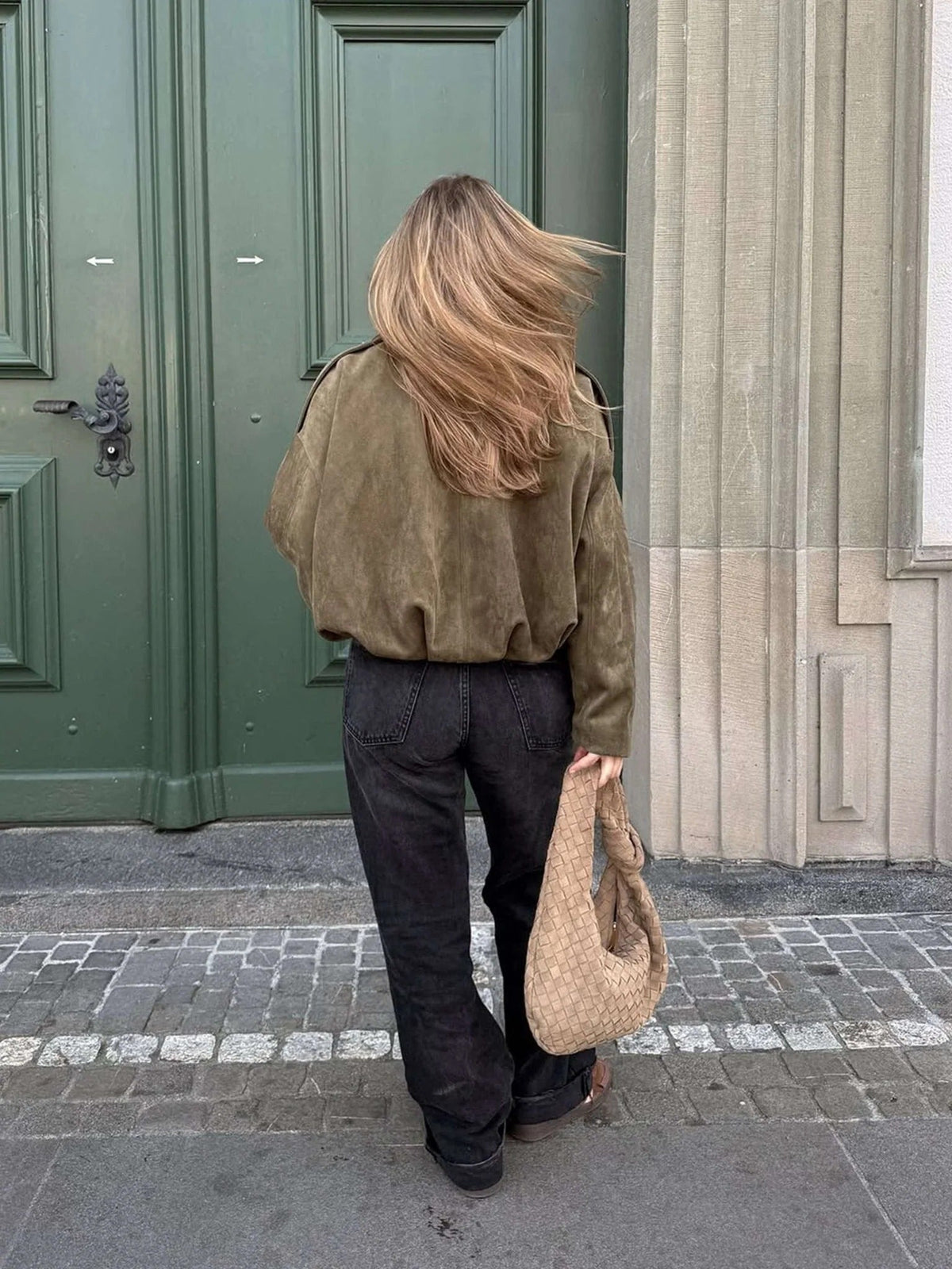 Bomber Jacket for Women in Suede with Ribbed Cuffs