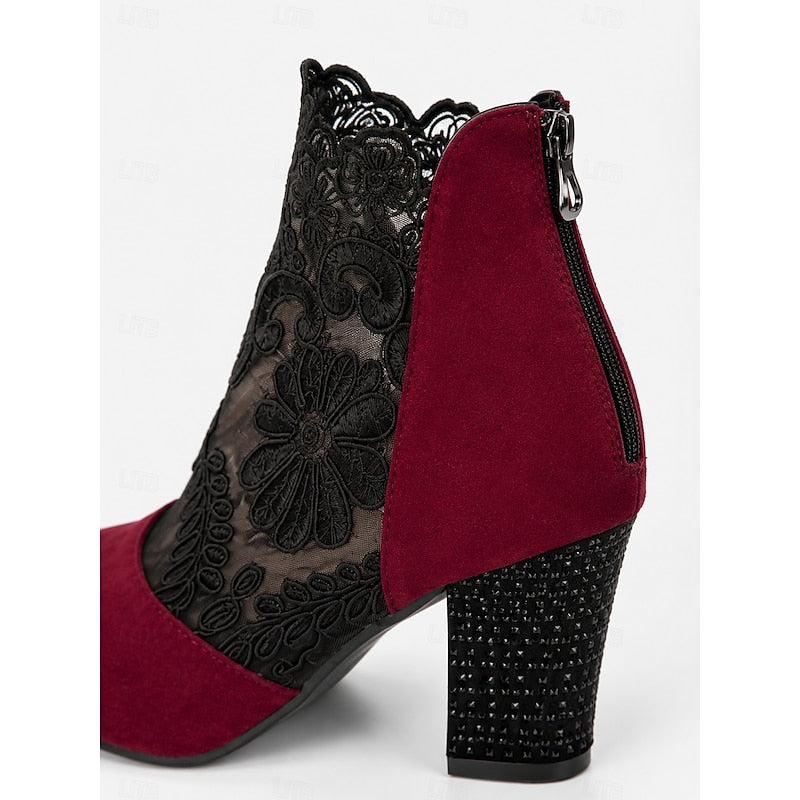 Helena | Floral Lace Ankle Boots with Block Heel