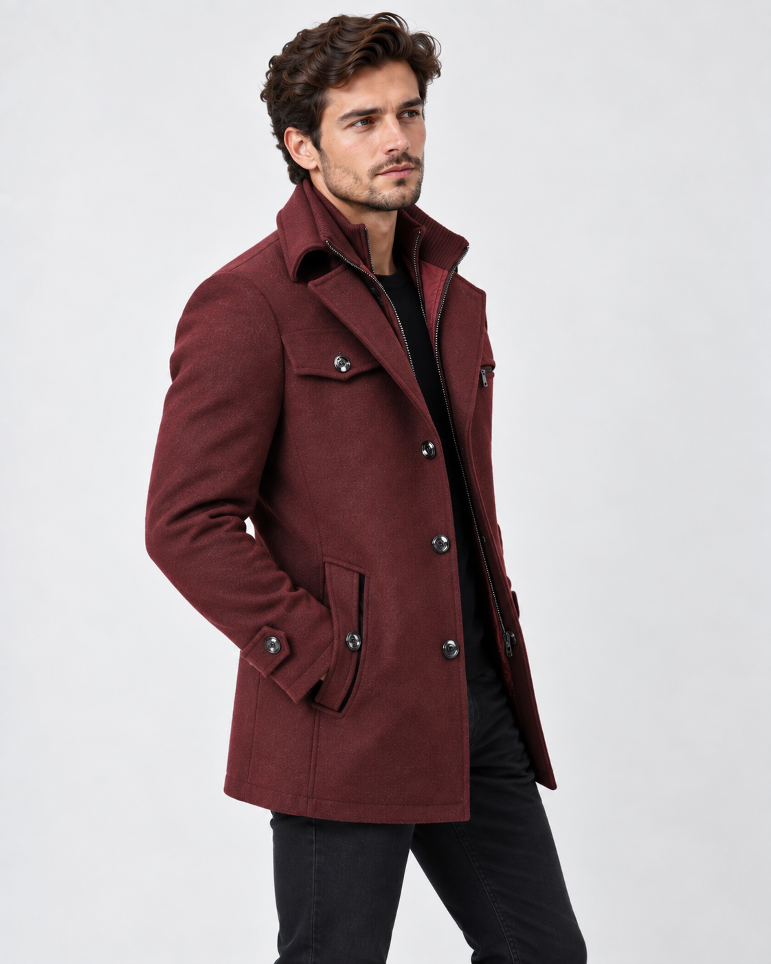 Warm Winter Coat for Men with Textured Collar for Cold Days