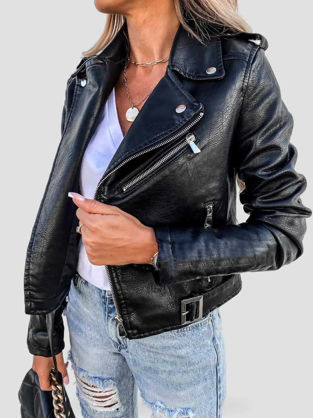 Ladies' Jacket with Asymmetric Zip and Black Colour