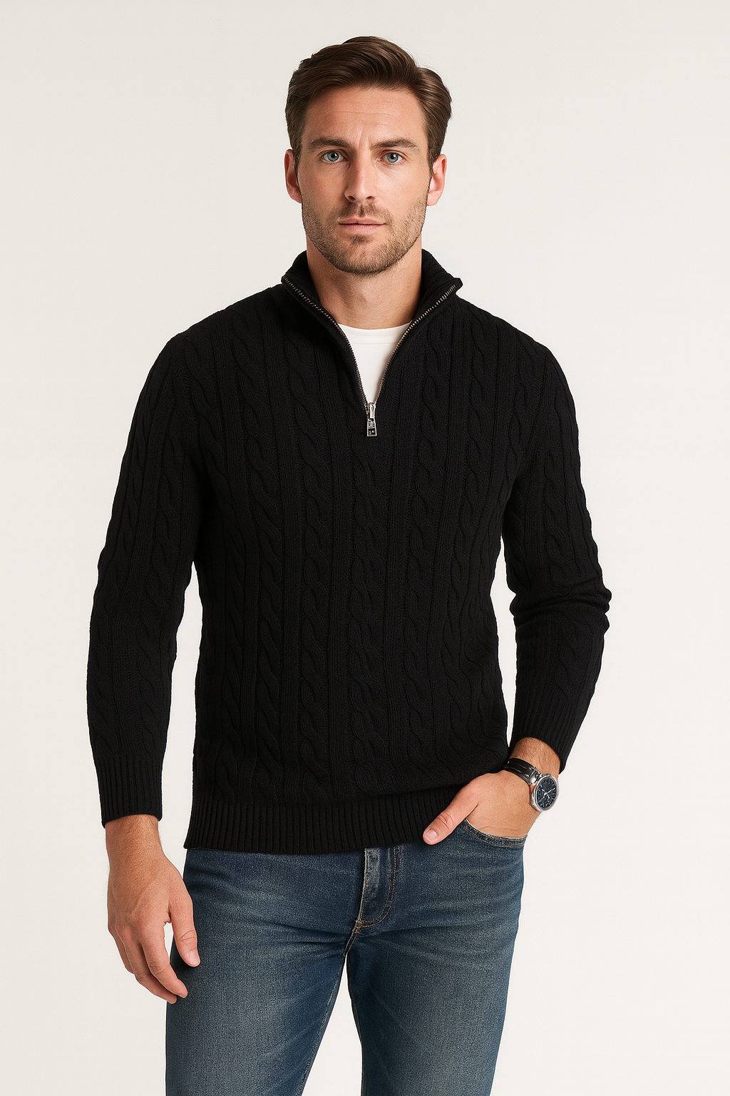 Men's Half Zip Cable Knit Sweater
