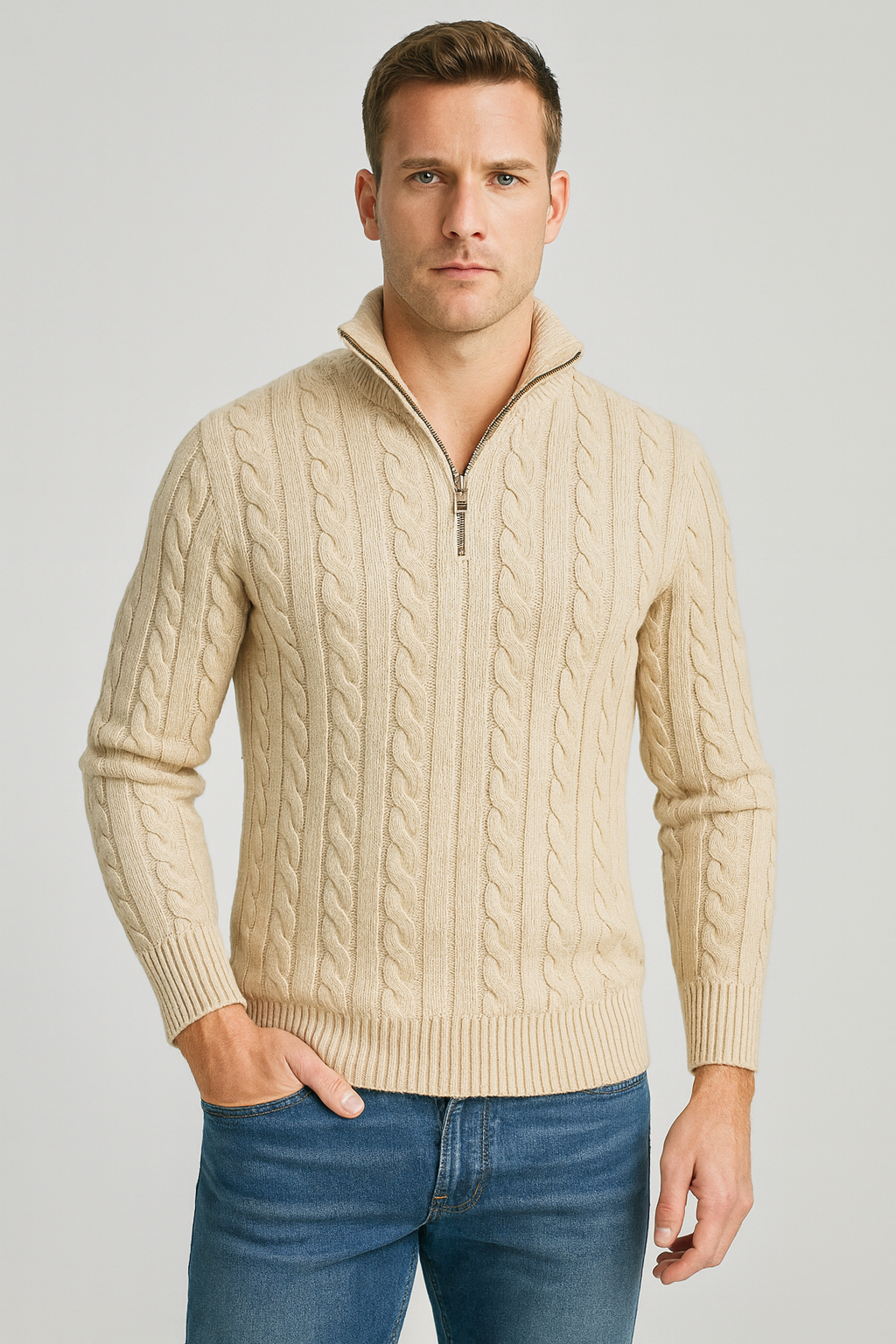 Men's Half Zip Cable Knit Sweater