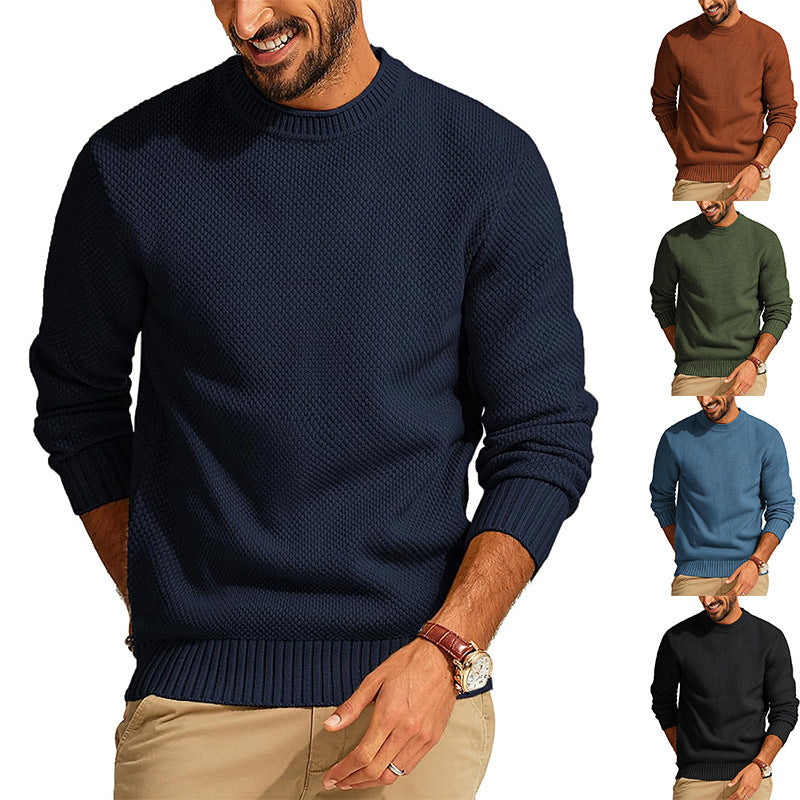 Men's Waffle Knit Crew Neck Sweater