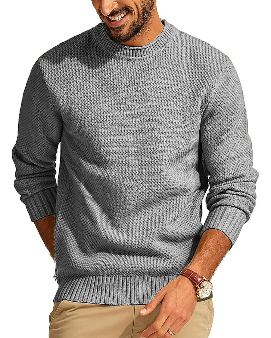 Men's Waffle Knit Crew Neck Sweater
