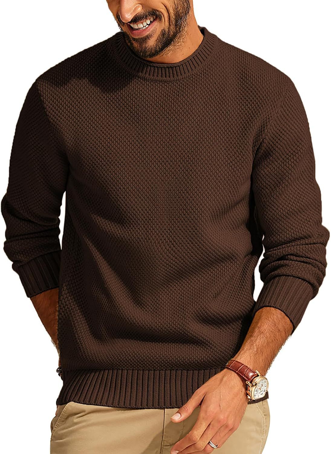 Men's Waffle Knit Crew Neck Sweater