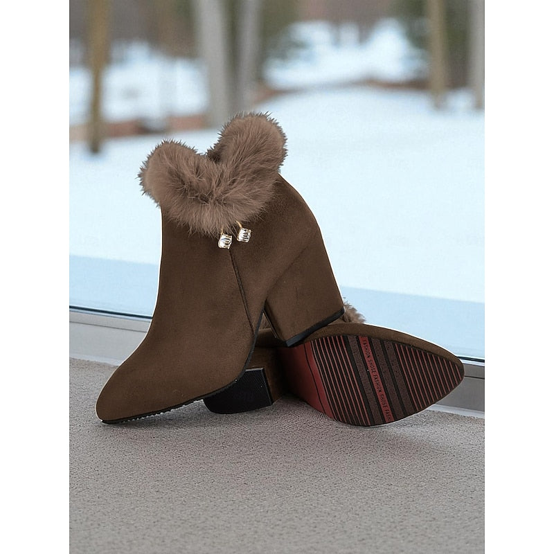 Pearl | Ankle Boots with Fur-Trimmed Block Heels